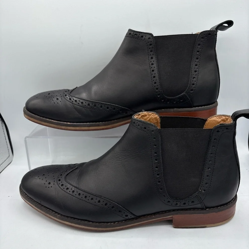Thomas & Vine Watson Men´s Wingtip Chelsea Boot 10 Black Leather Comfort Pull on